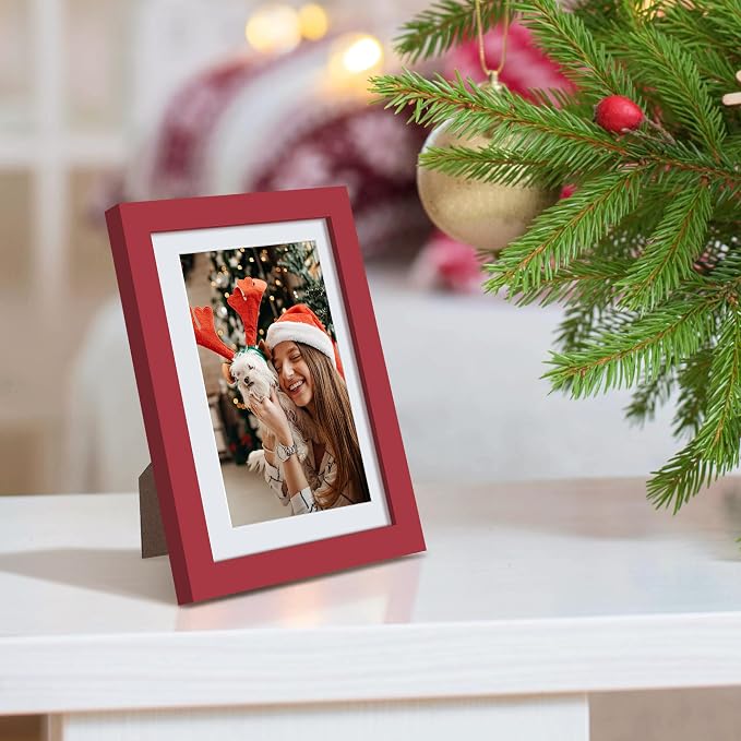 upsimples 5x7 Picture Frame, Display Pictures 4x6 with Mat or 5 x 7 Without, Wall Hanging Photo Frames, Red, 1 Pack