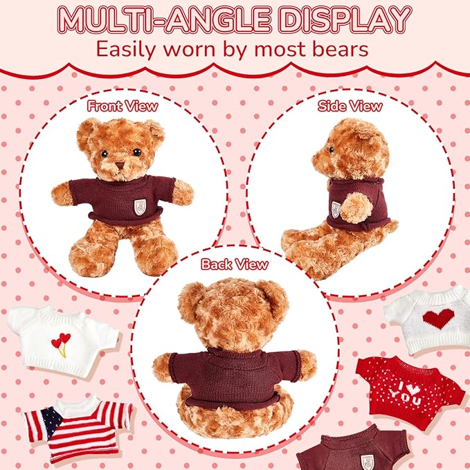 Junkin 5 Pcs Bear Doll Clothes Cute Stuffed Animal Clothing Accessories Cotton Plush Toy Clothes Bear Sweater Outfit Fit Most 14 - 18 Inch Bears Animal Plush Dolls Valentine Gifts
