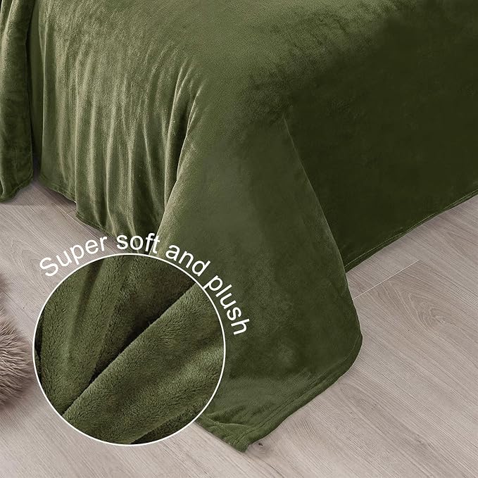 Exclusivo Mezcla Soft Fleece Throw Blanket for Couch, Olive Green | 50x60 Inches, Double-Sided Brushed Flannel, Lightweight Plush Cozy Blanket for Home Decor, All Season, Machine Washable