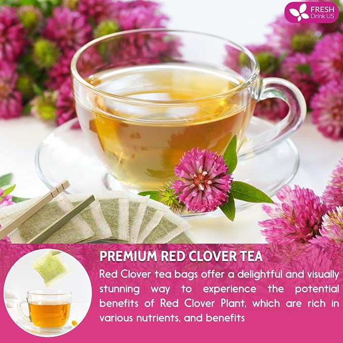FreshDrinkUS, Premium Red Clover Herbal Tea– 35 Tea Bags – Pure – Naturally Smooth & Mild Flavor – Premium Quality, Eco-Conscious Packaging. Caffeine-Free. Gluten Free. Vegan