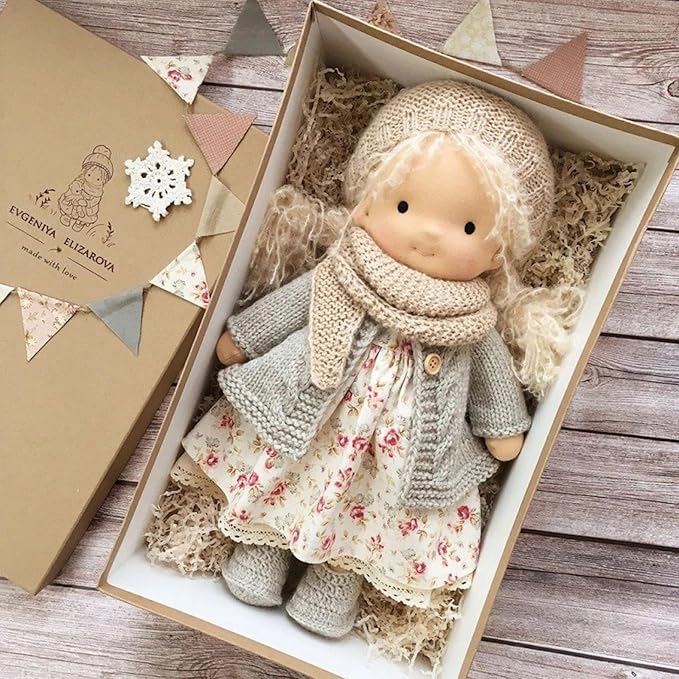 Waldorf Doll Handmade, Handmade Waldorf Doll, 12 inch Vintage Crocheted Doll (04)