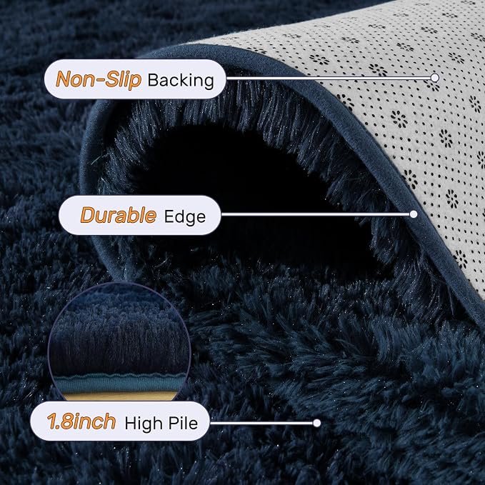 6x9 Fluffy Area Rug Blue Rugs for Living Room,Plush Soft Navy Blue Shag Carpet for Bedroom Boys Book Room Nursery Kids Playroom Dorm Decor