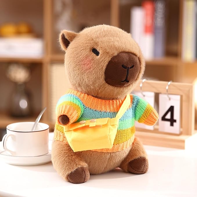 Capybara Plush with 9 pcs Clothes & Accessories, 10.2 in Cute Capybara Stuffed Animal Plush Toys, Dress Up Cute Plushies for Girls/Boys (Green)