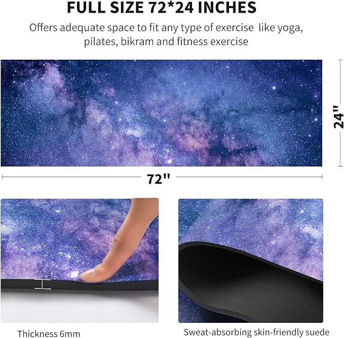 nuveti Yoga Mat Print Extra Thick TPE Non Slip Fitness Exercise Mat with Carrying Bag,72"x24" Extra Thick 6MM Exercise & Workout Mat for Yoga, Pilates Fitness and Floor Exercises
