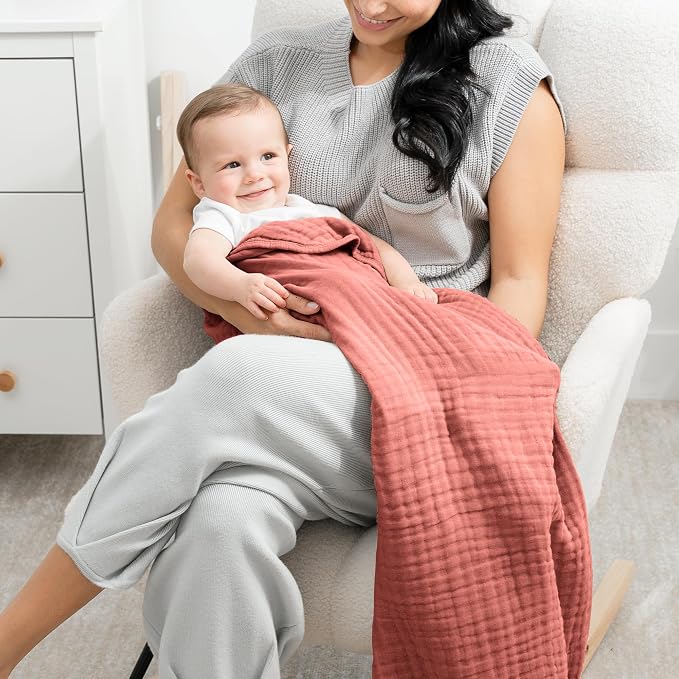 Comfy Cubs Muslin Baby Blanket 40" x 40" L - Swaddle Blankets, Dusty Rose | Soft, Lightweight, 6-Layer Cotton Breathable Baby Blankets - Comfortable, Gentle & Versatile Cotton Baby Blankets for Sleep