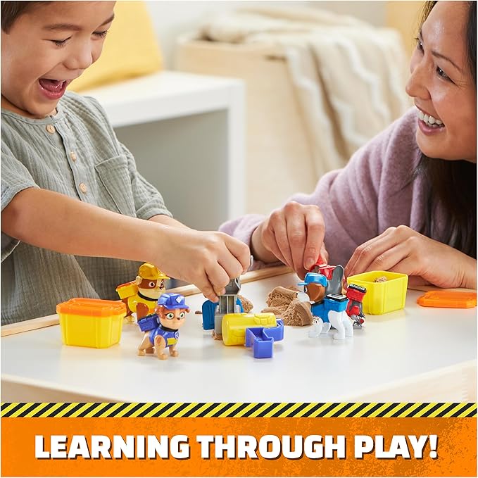 Rubble & Crew, Rubble and Mix Action Figures Set, with 3 oz of Kinetic Build-It Sand and 2 Hand Held Building Toys, Kids Toys for Ages 3 and up
