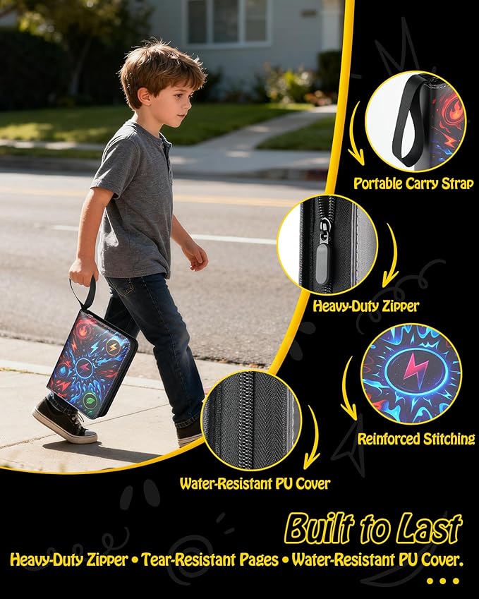 Trading Card Binder, 4-Pocket, Holds 480 Cards, 120 Pages Side-Loading Card Album, PU Leather, Acid-Free Archival Sleeves, Durable Organizer for MTG, TCG & Sports Cards, Gift for Kids, Boys and Girls