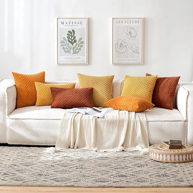 MIULEE Lumbar Decorative Throw Pillow Covers 12x20 Gold Textured Corduroy | Striped Pack of 2 Striped Pillow Covers Modern Farmhouse Home Decor for Couch Bed Sofa Living Room