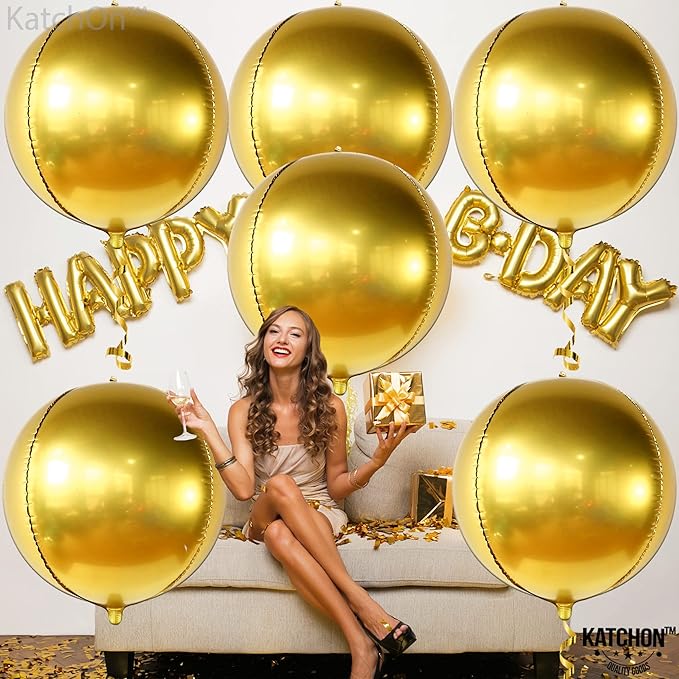KatchOn, Big Gold Foil Balloon - 22 Inch, Pack of 6 | Gold Mylar Balloons for Golden Party Decorations | Metallic Gold Balloon Birthday Party Decor, Wedding, Gold Graduation Decorations 2026