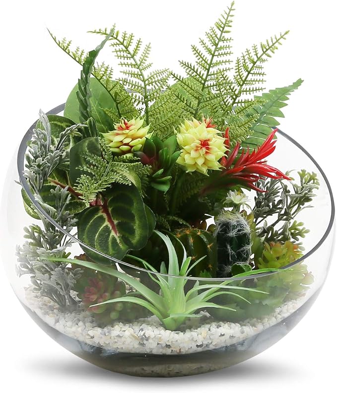 WGV Slant Cut Bowl Glass Vase, Width 11", Height 9.5", Clear Terrarium, Candy Dish, Fruit Jar, Floral Container for Wedding Party Event, Home Office Decor, 1 Piece
