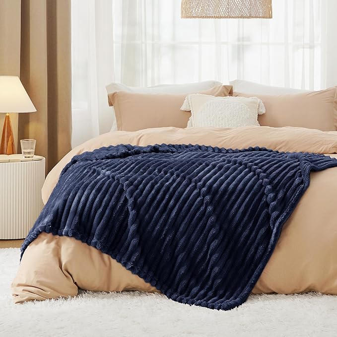 Bedsure GentleSoft Navy Blue Fleece Blanket for Couch - Cozy Soft Blankets for Women, Cute Small Throws for Girls, Navy, 50x60 Inches