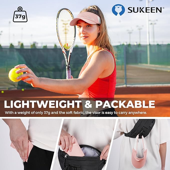 Sukeen Lightweight Sports Sun Visor Hat for Men Women | Packable, breathable, quick-dry, UPF50+ cooling visor hat, stretch fit, for running, tennis, golf, pickleball, softball