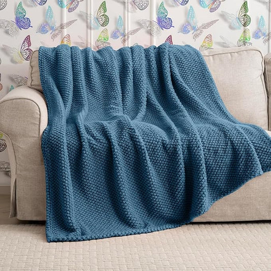 Blue Soft Fleece 300GSM XL Throw Blanket for Couch Cozy Flannel Room Decorative Blankets, Lightweight Plush Blanket for Bed Sofa, 50x70