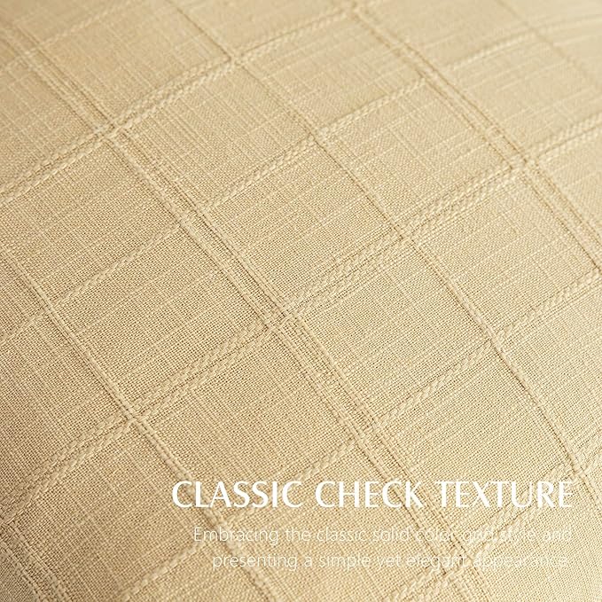 Foindtower Set of 2 Decorative Linen Check Throw Pillow Covers Neutral Farmhouse Vintage Cushion Covers Modern Boho Accent Home Decor for Sofa Chair Couch Bedroom Living Room,24×24 Inch,Light Yellow