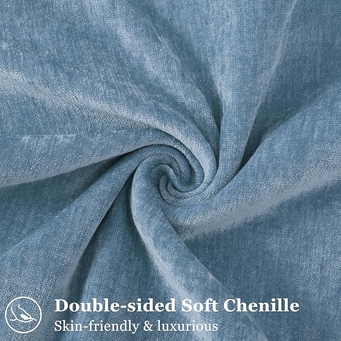 decorUhome Chenille Blue Grey Velvet Throw Pillow Covers 24x24 Set of 2 | Fall Soft Euro Sham Couch Decorative Modern Farmhouse Pillow Cases with Elegant Design for Sofa Bed Living Room Home Decor