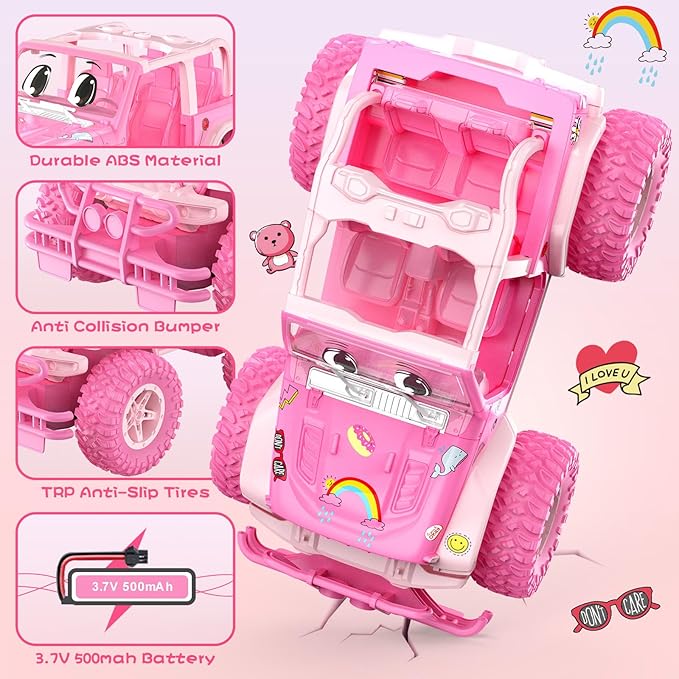 NQD Remote Control Car, Rechargeable RC Racing Cars with Stickers 1:16 Scale, 80 Min Play, 2.4Ghz Off Road Trucks All Terrain Toys Gifts for 3-Year-Old Girls