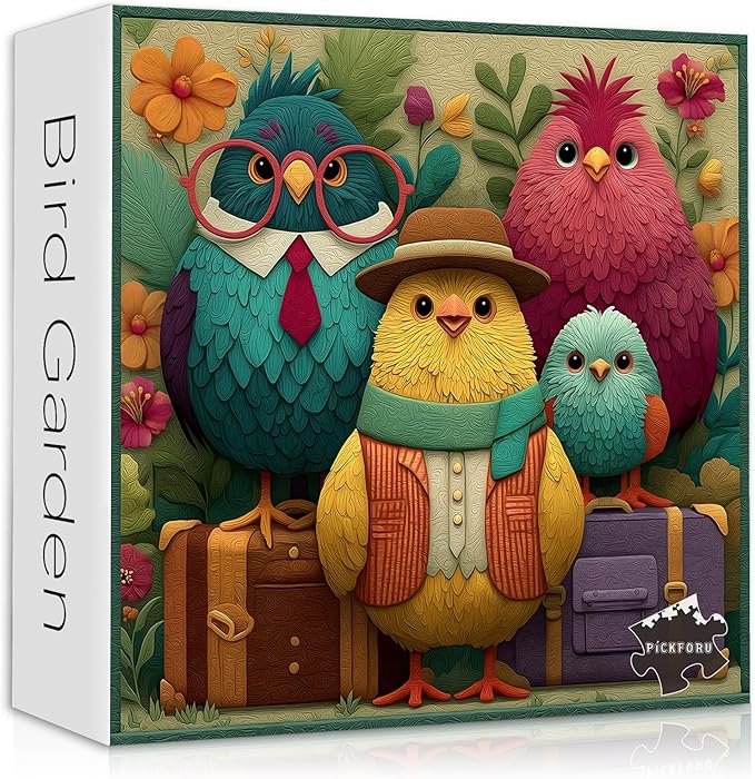 Bird Puzzles for Adults 1000 Pieces, Cute Bird Flower Garden Quilt Puzzle, Funny Floral Jigsaw Puzzle with Animal,Patchwork Challenging Puzzles for Adults