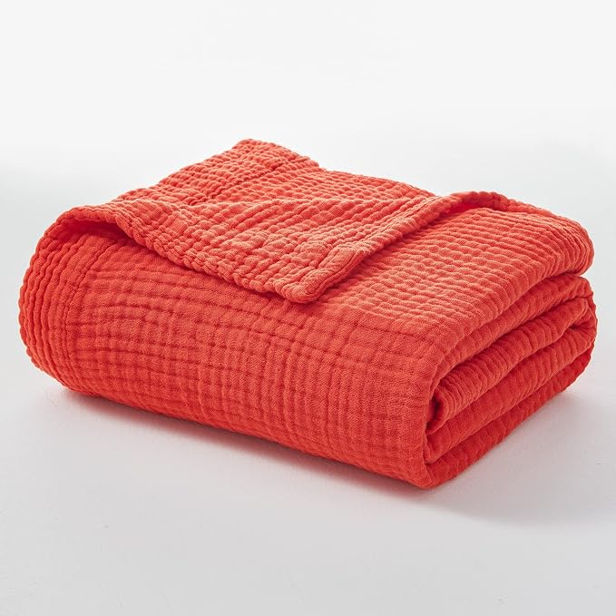 EMME Muslin Blankets for Adults Throw Blanket for Couch Breathable Gauze Soft Lightweight Airy Orange Rust Throw XL 50" x 71"