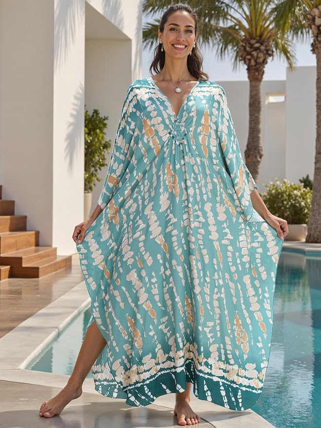 Mumu Dresses for Women Plus Size, Bohemian Kaftan Beach Cover Up Long Maxi Nightgown Soft Loungewear
