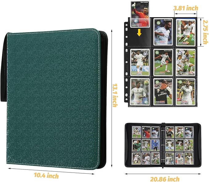 GERMUN 9 Pocket Card Binder, Premium Zip Trading Card Binder, 720 Double Sided Pocket PU Card Collection Binder, Collector Card Album, Card Folder for MTG, TCG, Sports Cards, Game Cards (Dark Green2)
