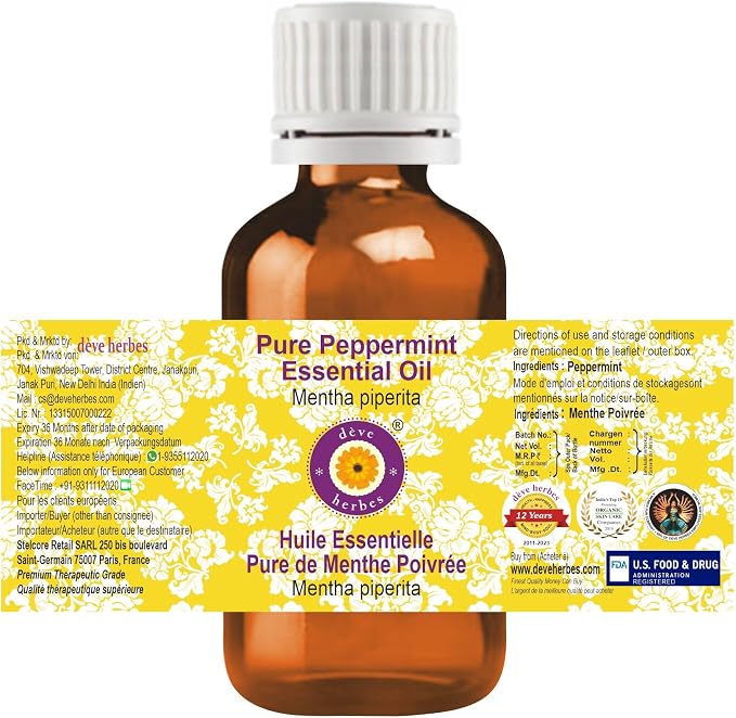 Deve herbes Pure Peppermint Essential Oil (Mentha piperita) Steam Distilled 15ml (0.50 oz)