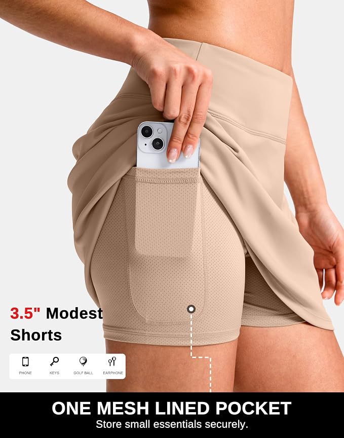 14"/16" Skorts with 3 Pockets | Side Slits, High Waisted, Built-in Shorts, A Line, Casual, Pickleball, Athletic, Golf, Tennis Skirt, for Women