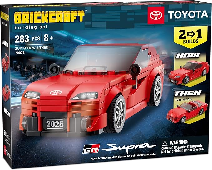 Brickcraft Officially Licensed Toyota Supra Now & Then Brick Building Kit (283 Pieces), 2-in-1 Buildable Display Set Featuring 2025 GR & 1988 Supra Models, Collectible Gift for Car Fans & Builders
