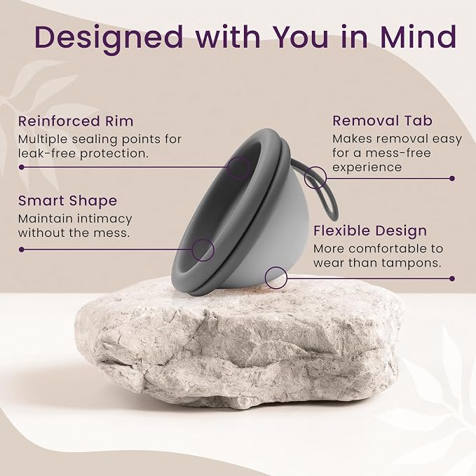 Ecoblossom Reusable Menstrual Disc - Menstrual Cup - Soft Period Disc for Women Designed with Flexible, Medical-Grade Silicone Period Cup (Black)