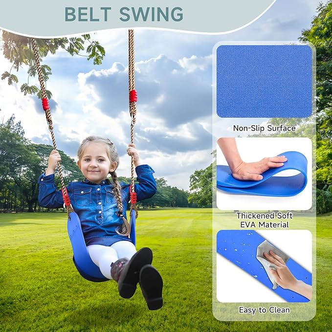 2-in-1 Swing Set for Backyard for Kids, with 1 Platform Swing, 1 Belt Swing, 440lbs Metal Swing Set for Toddler, Heavy-Duty Swing Stand w/8 Ground Stakes, Outdoor Swingset for Kids Adults (Blue)