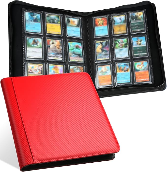GERMUN Toploader Binder, Holds 288 Toploaders, 9 Pocket Top Loader Binders with Sleeves for 3 x 4'' Toploaders, Double-Sided Pocket Top Loader Storage Binder, Trading Card Binder - Carbon Red