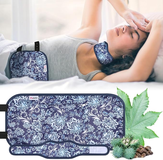 Reusable Castor Oil Pack Wrap for Liver Detox, Castor Oil Wrap for Stomach Less Mess, Elastic Strap Bamboo Cotton Machine Washable Anti Oil Leak 2pcs, Blue and White