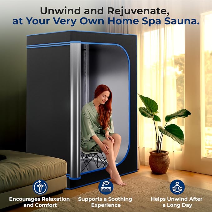 SereneLife 1300W Full Size Portable Infrared Sauna - with Heating Foot Pad & Foldable Chair - Single Person Use, Indoor Personal Home Spa for Weight Loss, Stress Relief & Relaxation