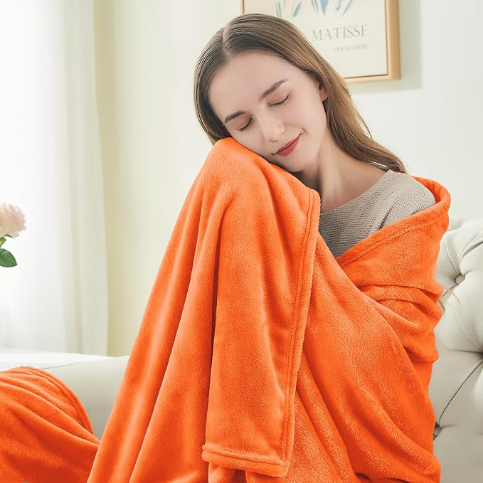 BEDELITE Fleece Blanket Soft Fall Queen Size Bed Blanket Orange 90"x90" | Ultra Soft Fleece, Plush Microfiber, Lightweight Warmth, Fall Decor, Fade Resistant, Machine Washable,Perfect for Bed