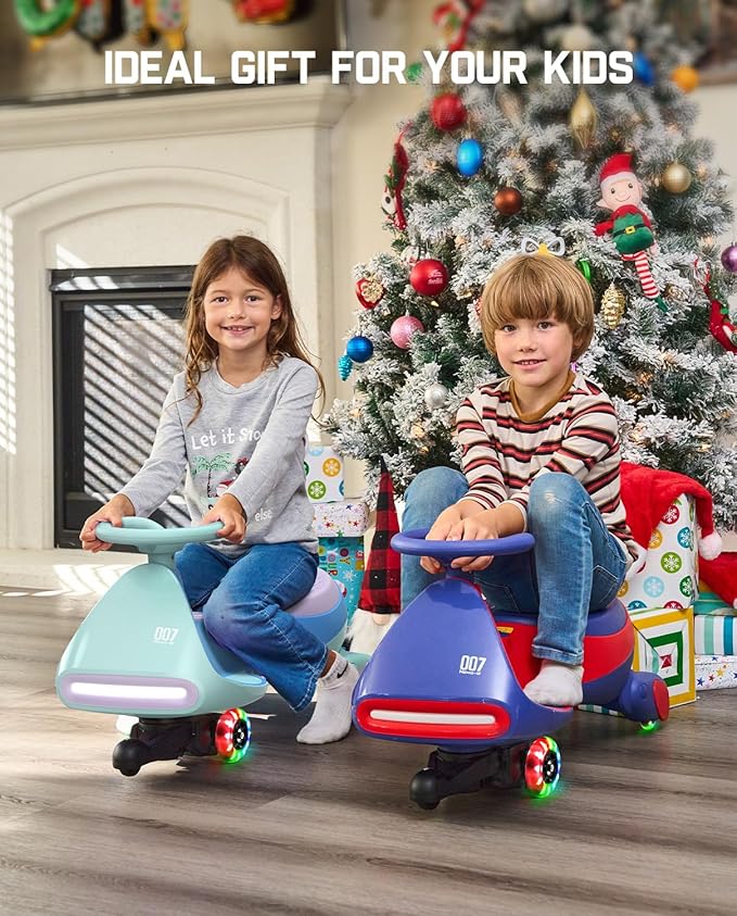 FanttikRide N7 Pro Electric Wiggle Car, Rechargeable Battery, CyberWiggle, 2 in 1 Swing Car, 2 Speeds Max 4 Mph, Anti-Rollover, Flashing Wheels, Bluetooth, for Ages 3 and Up, 150 Lbs, Glacier Blue