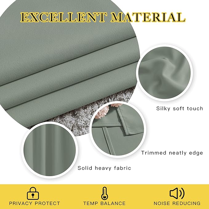 NICETOWN Room Darkening Curtains for Room Divider, Grommet Thermal Curtains Light & Sound Reducing Window Treatments for Sliding Glass Door, W66 x L118, Sage Green, 2 Panels
