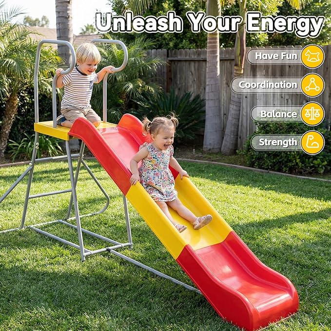 Outdoor Slide for Kids, 6.4FT Freestanding Slide with Climbing Ladder, Heavy-Duty Playground Equipment for Pool, Backyard, Garden & Lawn, for Boys and Girls - Ages 3-10