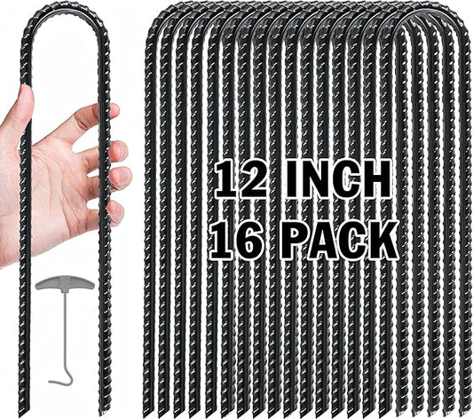 Gtongoko Trampoline Stakes, Trampoline Accessories, Ground Stakes Heavy Duty with T Hook, Ground Anchors, Rebar Stakes, High Wind Tent Anchors, Galvanized Steel, U Shaped, Black