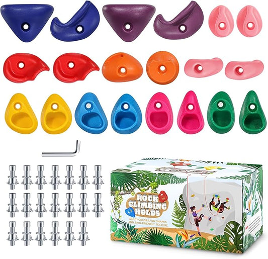 TOPNEW 20PCS Rock Climbing Holds for Kids, Climbing Rocks for Play Set, Swingset - Adult Rock Wall Holds with Mounting Hardware for Indoor Outdoor, Bright Color