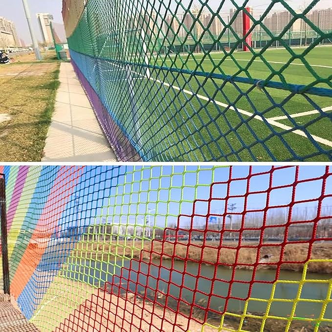 Multicolor Safety Rope Net for Kids, Climbing Net for Kids Outdoor, Balcony & Playground Safety Climbing Cargo Net, Knotless Polyester Guardrail Net (1.18 X 1.18in, Multicolor) (1x8m)