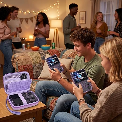 PAIYULE Travel Case Compatible with RG353V/ RG353VS/ R36S Retro Handheld Game Console, Handheld Emulator Storage Holder Organizer, Android Game Console Carrying Bag (Box Only) (Purple)
