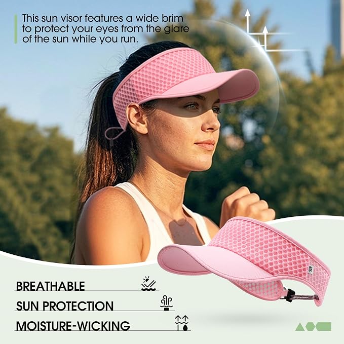 Breathable Mesh Sun Visor Lightweight Sport Hat for Men Women | Adjustable Elastic Machine Washable Moisture Wicking Quick Dry Comfortable Sun Protection for Golf Running Tennis Hiking