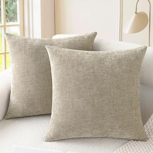CaliTime Decorative Couch Throw Pillow Covers 24 X 24 Inches Light Taupe | Pack of 2, Cozy Chenille Cushion Cases for Sofa Bed Living Room Farmhouse Home