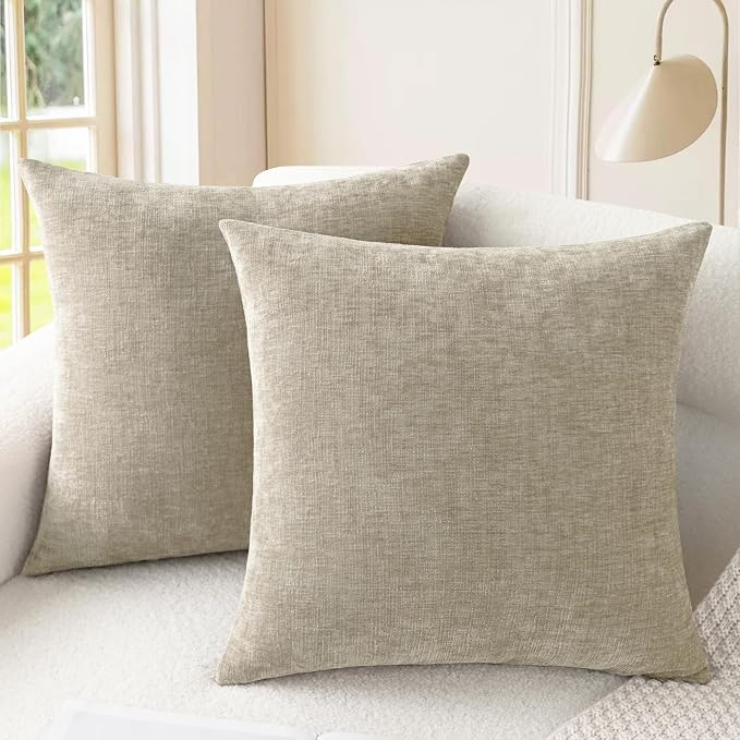 CaliTime Decorative Couch Throw Pillow Covers 16 X 16 Inches Light Taupe | Pack of 2, Cozy Chenille Cushion Cases for Sofa Bed Living Room Farmhouse Home