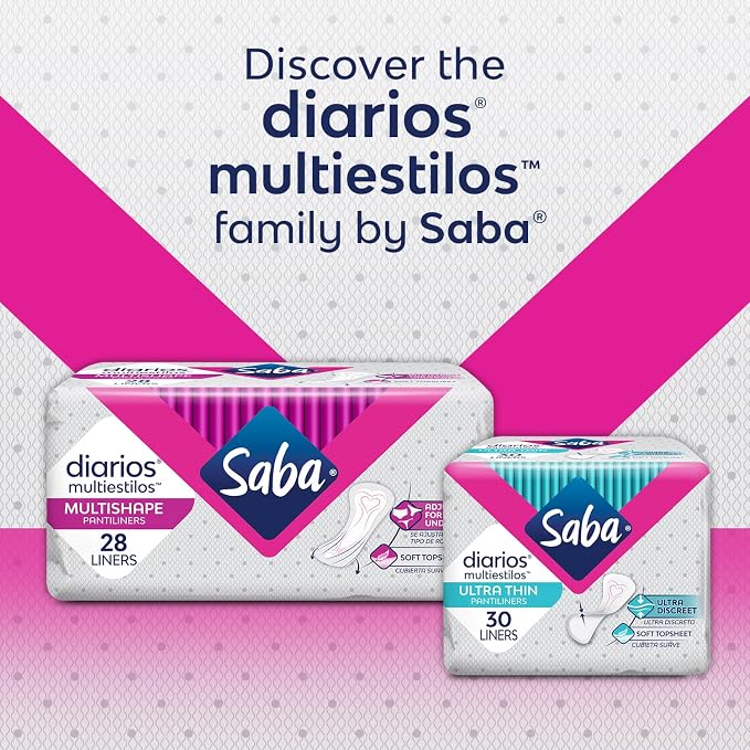 Saba Diarios Ultra Thin Multishape Pantiliners, Flexible & Versatile Panty Liners, 8-Pack of 30 Pads (240 Count)
