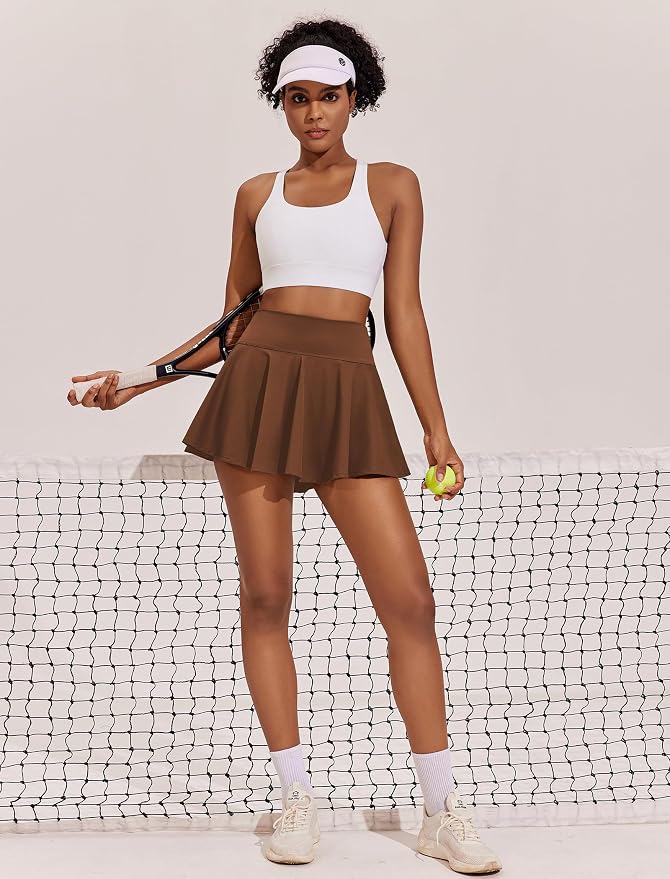 PINSPARK Womens Tennis Skirt 14" Pleated Athletic Golf Skorts with Pockets | High Waist, Tummy Control, Mini, Breathable, Lightweight, Soft, Built in Shorts, Pickleball, Casual