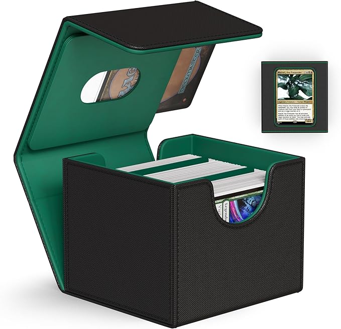 ZLCA MTG Commander Deck Box, Card Deck Box for Trading Card, Holds 110+ Double Sleeved Cards Fits for TCG CCG Magic Cards with 2 Dividers (Black & Green)
