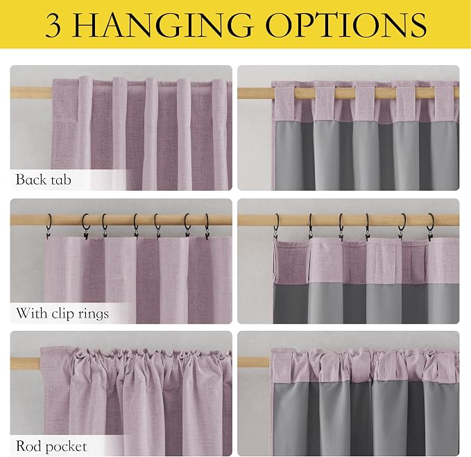 NICETOWN 100% Blackout Curtains for Living Room, 52" Wide Per Panel, Set of 2, Muted Lavender Linen Blend Thermal Insulated Curtains 90" Long, Noise Reducing Window Treatment Drapes for Hall Room