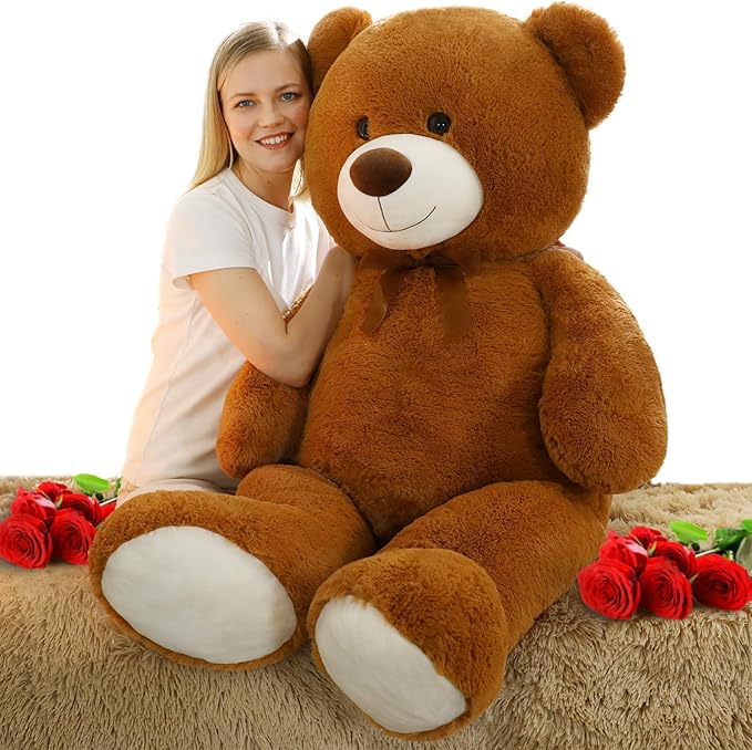MorisMos Giant Teddy Bear Stuffed Animal 4 Ft,51'' Big Brown Teddy Bear for Girlfriend Boyfriend Wife Mom Fiancée Valentine's Gift,Large Stuffed Bear Plush for Christmas Birthday Baby Shower,Brown