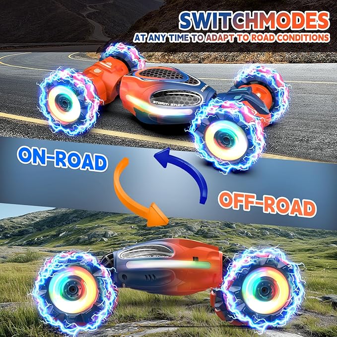 Remote Control Car for Boys - RC Cars for Boy Age 4-12, Gesture Sensing RC Stunt Drift Car for Kids Toys 4 5 6 7 8 9 10 11 12 Year Old Boy Birthday with Cool Lights Music (Orange)