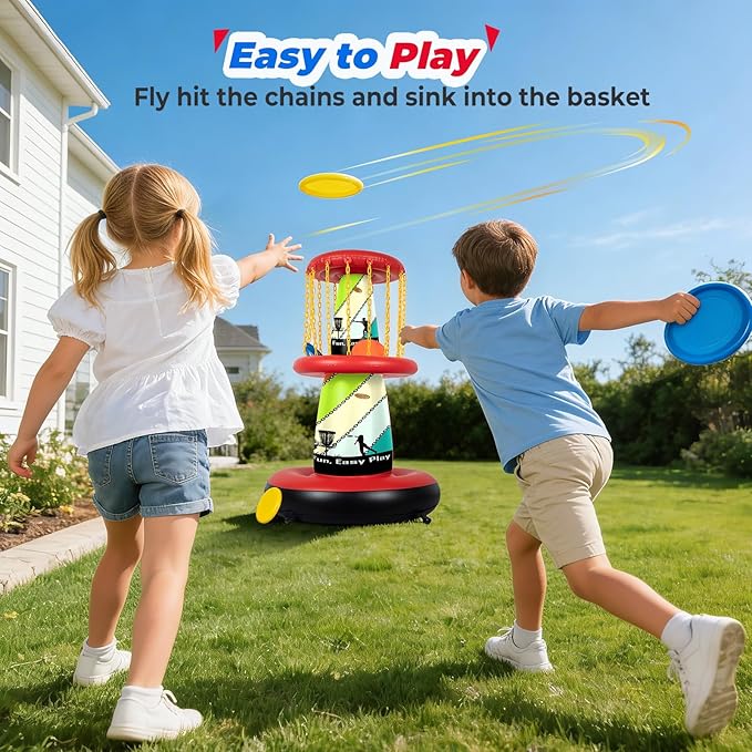 EKEPE Inflatable Disc Golf Basket - Inflatable Throwing Game for Kids and Adults, Portable Disc Golf Target Set with 6pcs Disc Golf Disc and Carry Bag for Backyard, Indoor or Outdoor